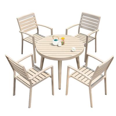 China Waterproof UV-Resistant Fabric Restaurant Furniture Outdoor Metal Garden Table and Chair Table and Chair Set for sale