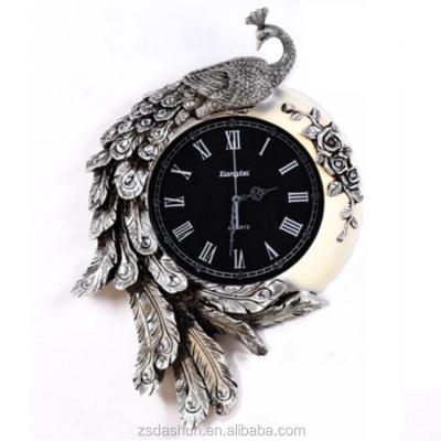 China Decorative Wall Clock Resin Vinyl Phoenix Antique Silver Wall Clock for sale