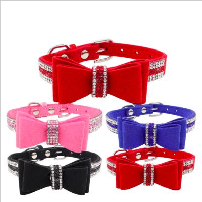 China Custom Colorful Leather Dog Cat Collar Leash Custom Diamond Bow PU for sale