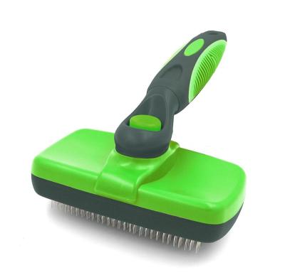 China Viable New Design Plastic Self Cleaning Slicker Brush Pet Hair Removal Comb Pet Grooming Brush for sale