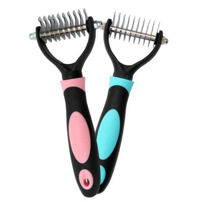 China Hot-selling Stainless Steel Pet Grooming Undercoat Rake Viable Dog Cat Hair Brush Dematting Comb for sale