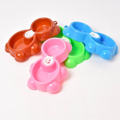 China Automatic Bear Shape Dog Cat Drinking Food Bowls Feeder Double Plastic Water Bottle for sale