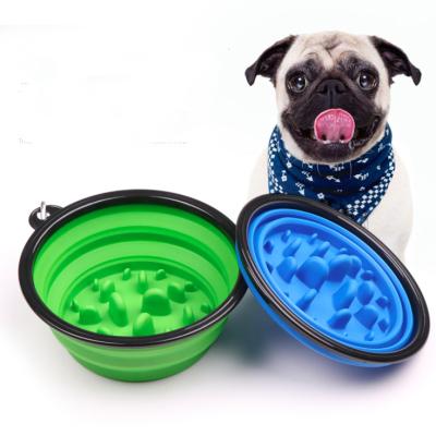 China Sustainable Travel Outdoor Portable Folding Dog Cat Food Bowl Slow Feeder Water Basin Dual Use for sale