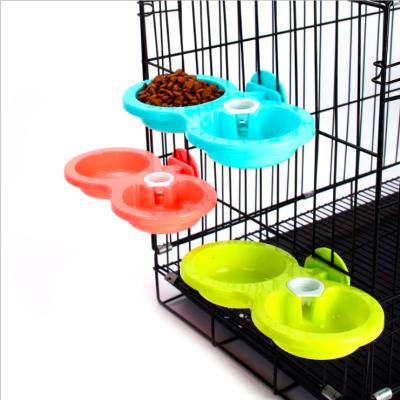 China Sustainable Hanging Cage Dog Cat Feeding Food Drinking Water Automatic Double Bowl for sale