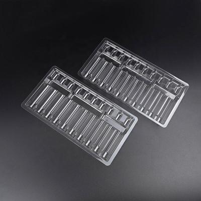 China Custom Clear Materials Size Dropper Clamshell Recycled Plastic Leaflet Tray for sale