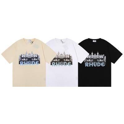 China Anti-pilling 2022 high quality unisex casual T-shirt Rhude casino HD castle printing loose high street T-shirt cotton T-shirt for sale