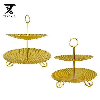 China Art Deco Home Decor Golden 2 Layer Metal Trays Metal Fruit Dish With Handle And Legs for sale