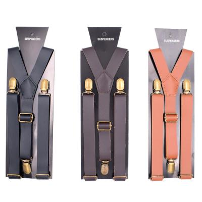 China Y-Back Man Custom Design Logo 3 Staples Leather Brown Brace Suspenders Straps For Men for sale