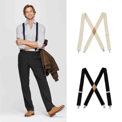 China X-back Custom Design Logo 4 Staples X Back Style Pants Elastic Brace Suspenders For Men for sale