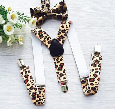 China Y-Back sells NO MOQ wholesale 3 cut Y-back leopard grain suspenders bow tie suspenders set for kids for sale