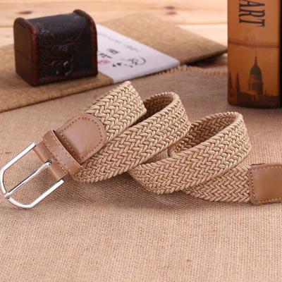 China Pin Buckle Fashion Men Women 3.5cm Width Square Buckle Free Punch Knitted Belt Woven Canvas Braided Elastic Stretch Belts Single Strap for sale