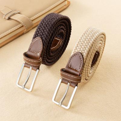 China Casual Knitted Pin Buckle Belt Woven Canvas Elastic Expandable Stretch Braided Stretch Pin Buckle Fashion Women Men Belt Single Strap for sale