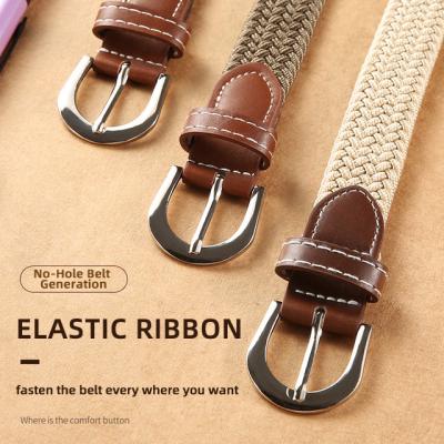 China Pin Buckle Fashion Mens Womens 2.5cm Width Solid Color Knitted Belt Woven Canvas Braided Elastic Stretch Belts Plain Strap for sale