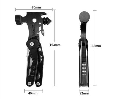 China 15 Functions in 1 15 in 1 Pliers Printing Multifunctional Outdoor Safety Survival Hammer Rescue Hammer for Car Window Breaking for sale