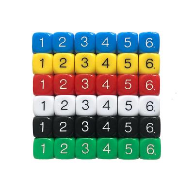 China Game Playing Dice 16 Mm 6 Side Rounded Corner Plastic Dice With Numbers for sale