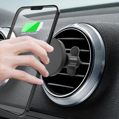 China Adjustable Fast Radio Magnet Car Phone Holder Charger Car Mount Air Vent Mobile Wireless Holder with 15w Wireless Charger for sale