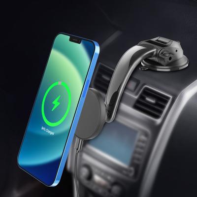 China Highest Quality Magnetic Adjustable Wireless Phone Holder Dashboard Charger Cup Suction Phone Fast Charging Mount For iPhone 12 Series for sale