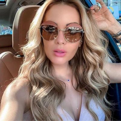 China New 2021 Fashion Round Round Sunglasses Metal Frame Leather Decoration Women Shades for sale