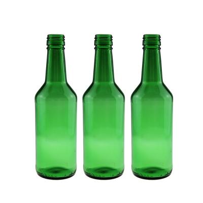 China Green Beverage 360ml Round Square Soju Liquor Glass Bottles Factory Wholesale for sale