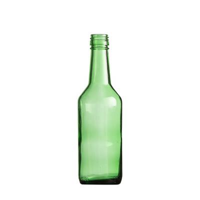 China Light Green Beverage 360ml Soju Liquor Glass Bottle With Aluminum Screw Lid for sale