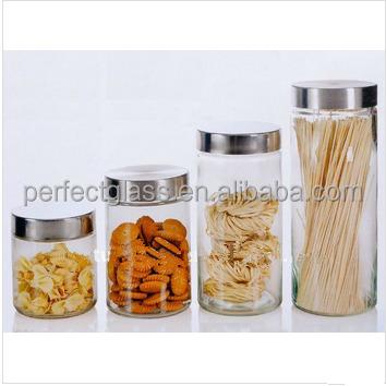 China Best seeling glass food storage jars with stainless steel lid for sale