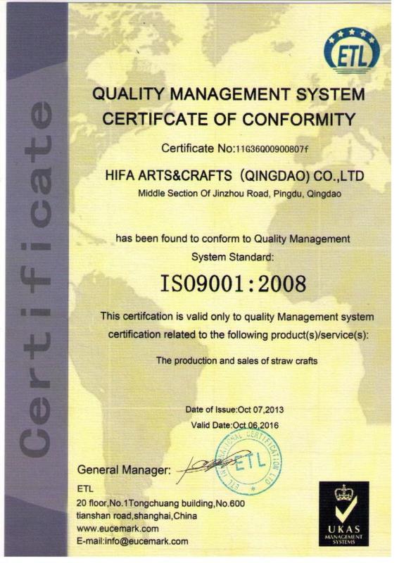 ISO9001 - Qingdao Hifa Arts & Crafts Co., Ltd.