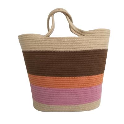 China Fashion Striped Cotton Rope Bag Straw Beach Tote for sale