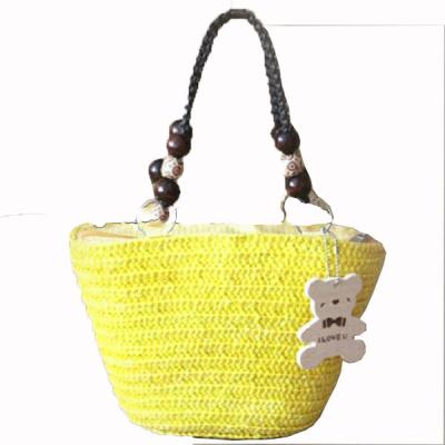 China Fashion Little Plush Toy Decoration Lemon Yellow Straw Basket Bag Beach Bag for sale