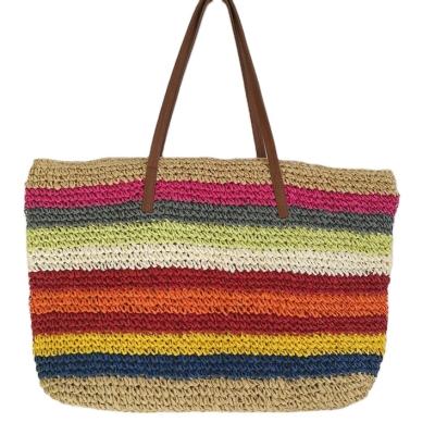 China Lady crochet paper straw bag rainbow bag for sale