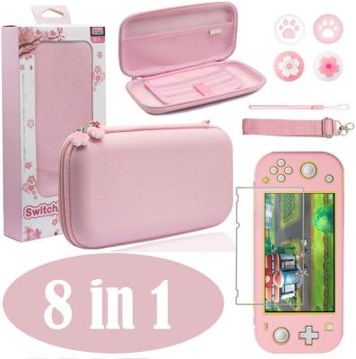 China PU 8 in 1 Travel Carrying Case Pink Accessories Set For Nintendo Switch Lite Console Screen Protector Thumb Stick Glass Grips for sale