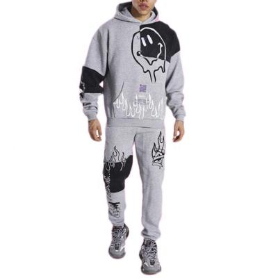 China Wholesale Anti-Wrinkle Men Custom Design Patchwork Mens Tailored Jogging Tracksuit Hoodies Set for sale