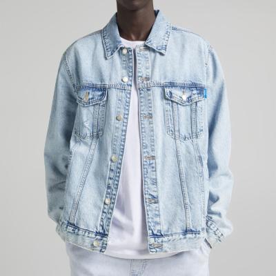 China Wholesale Custom Logo High Quality Classic Distressed Mens Breathable Blue Ripped Washed Denim Jacket for sale