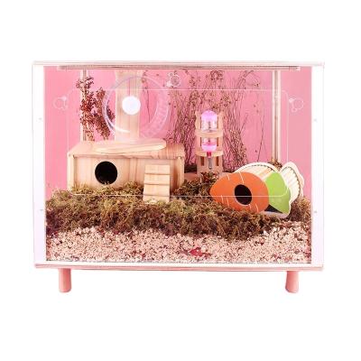 China Breathable Factory Boarded Transparent Acrylic Wooden Hamster Cage Set for sale