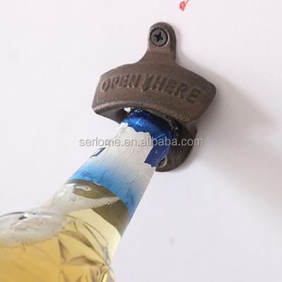 China Wholesale Vintage Style Barware Cast Iron Wall Mount Beer Bottle Stocked OPENER HERE for sale