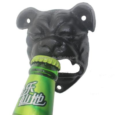 China Liveable Animal Head Bar Club Bulldog Wall Mounted Vintage Black Cast Iron Bottle Opener for sale