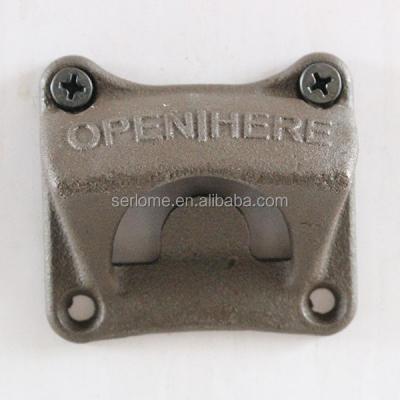 China Stored Antique Look Vintage Style Cast Iron Square OPEN HERE Wall Bottle Opener for sale