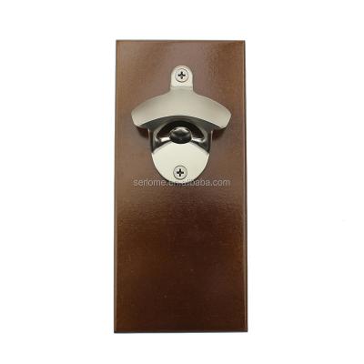 China Custom Made Wooden Magnetic Wall Mount Silver Color Wall Mount Catcher Cap Rustic Vintage MDF Rustic Logo Print Beer Bottle Opener Opener for sale