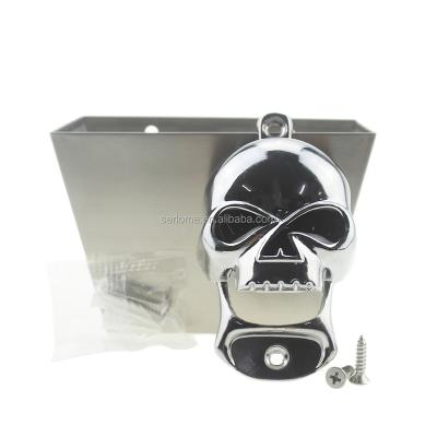 China Stocked Catcher Novelty Hat Stainless Steel Skull Shape Wall Mount Zinc Alloy Bottle Opener for sale