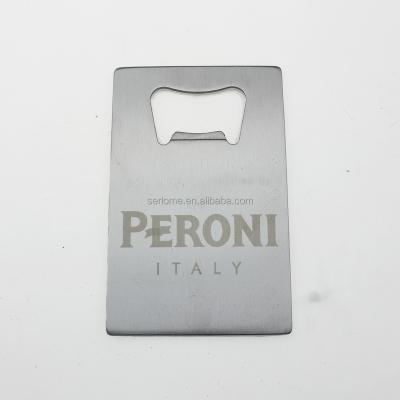 China Sustainable Lasered Engraved Logo PERONI Beer Credit Card Stainless Steel Bottle Opener for sale