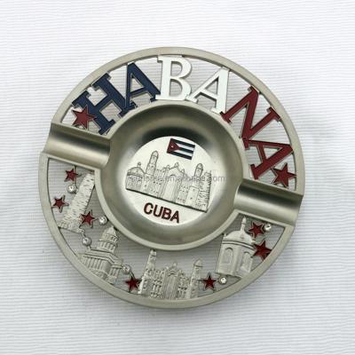 China Global Sliver Cuba Habana Zinc Alloy Metal Color Customized Souvenir Ashtray for sale