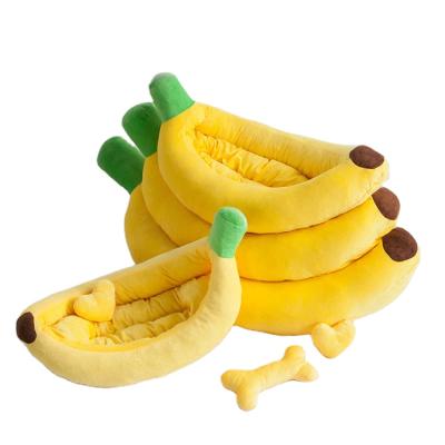 China Promotion Wholesale Custom Washable Cartoon Banana Shape Plush Stuff Removable Kennel For Pet for sale