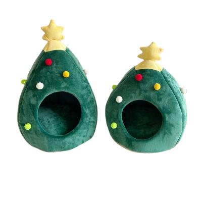 China Promotion Stuff New Arrival Christmas Tree Shape Plush Kennel Pet House for sale