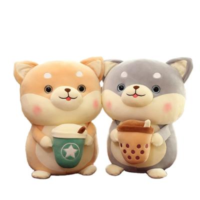 China Promotion Stuff New Style Plush Animal Toy Cute Dog Doll With Milk Tea Cup for sale