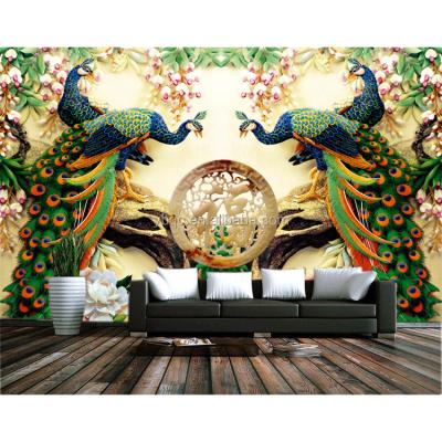 China Waterproof+ECO-Friendly Chinese Painting Romantic Peacock 3D Wall Fireproof Mural for sale