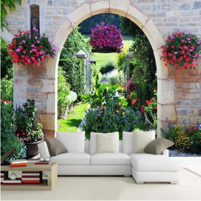 China Waterproof+ECO-Friendly Europe Spain Small City Flower Living Room Mural Wallpaper Solid Sound Proof Wall for sale