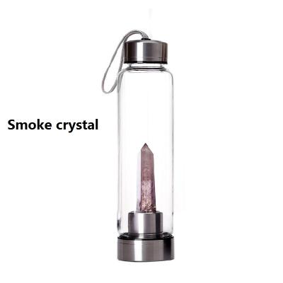 China Energy Viable Natural Crystal Hexagon Single-pointed Hexagon Stone Water Bottle Column Sports Glass Water Bottle for sale