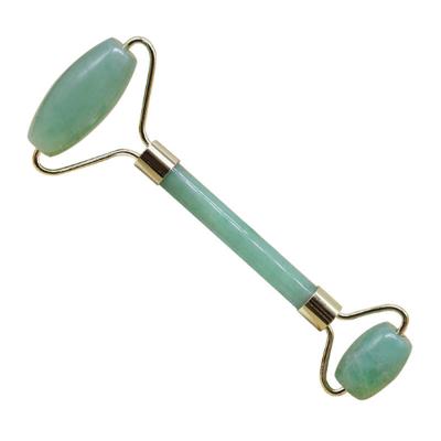 China Handheld Face Double Welded Rose Quartz Facial Massage Natural Green Jade Roller for sale