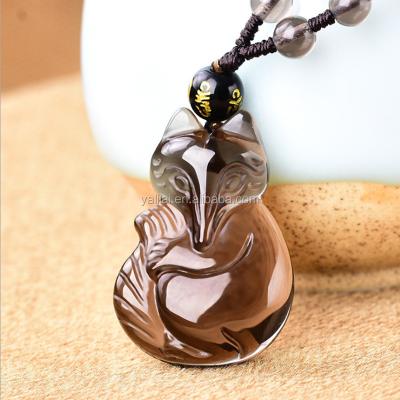 China Jewelry Making Custom Natural Obsidian Stone Fox Pendant Carving Pendant for sale