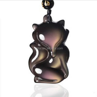 China Jewelry Making Custom Natural Obsidian Carving Fox for sale