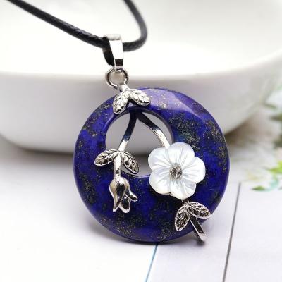 China New FASHIONABLE variety of natural gemstone lapis lazuli round pendant rose classic flower border water drop necklace for sale